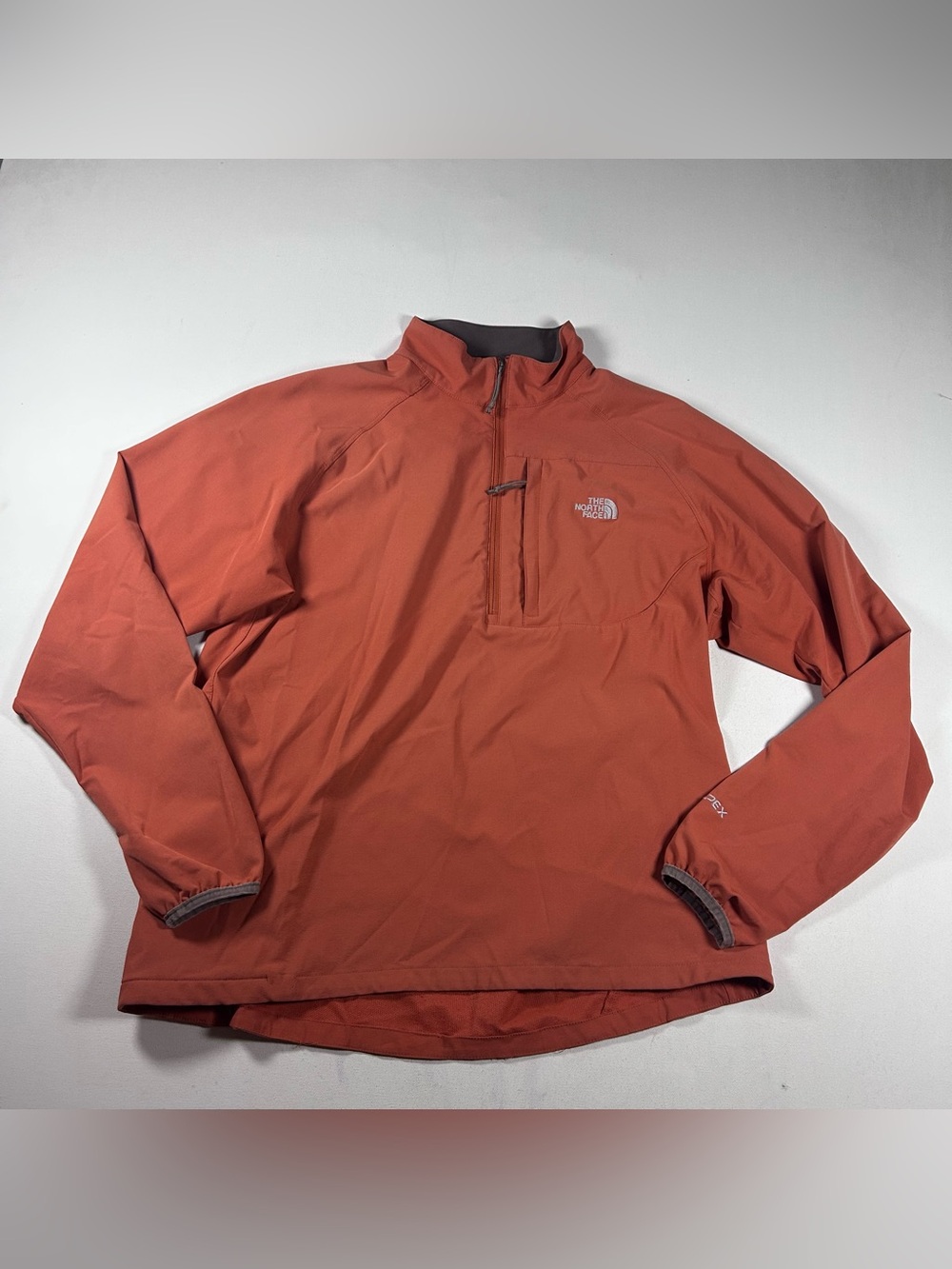 The North Face Apex Bionic Softshell Jacket Mens Orange Gray Windproof 1/4 Zip